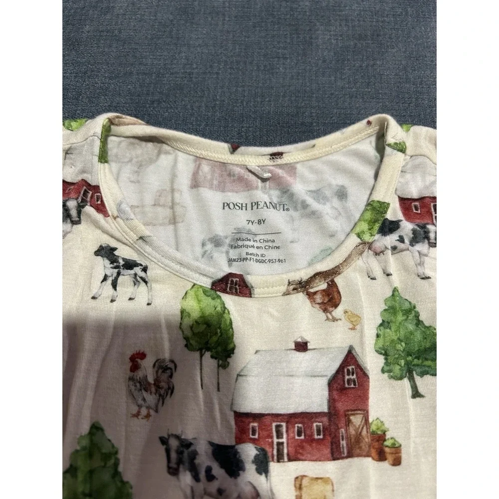 Posh Peanut Girls Bamboo Farm Print Dress Size 7/8